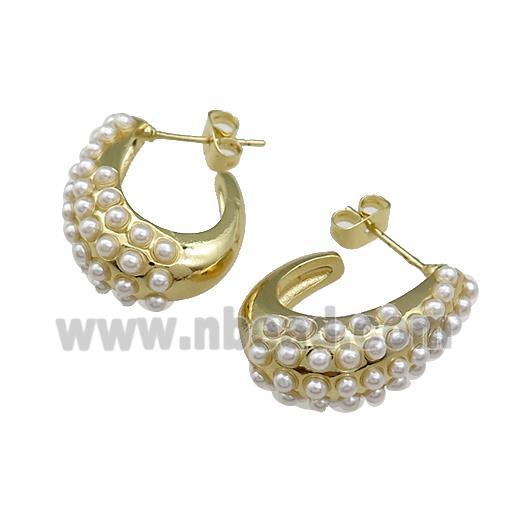 Copper Stud Earrings Pave Pearlized Plastic Gold Plated