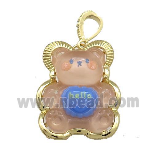 Peach Acrylic Bear Pendant Gold Plated