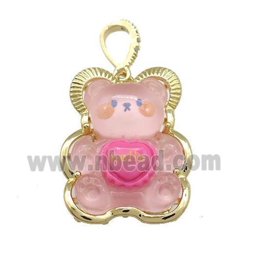Pink Acrylic Bear Pendant Gold Plated
