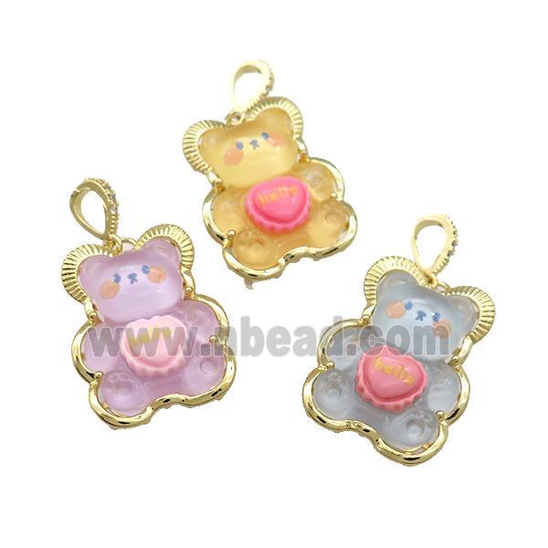 Acrylic Bear Pendant Gold Plated Mixed Color