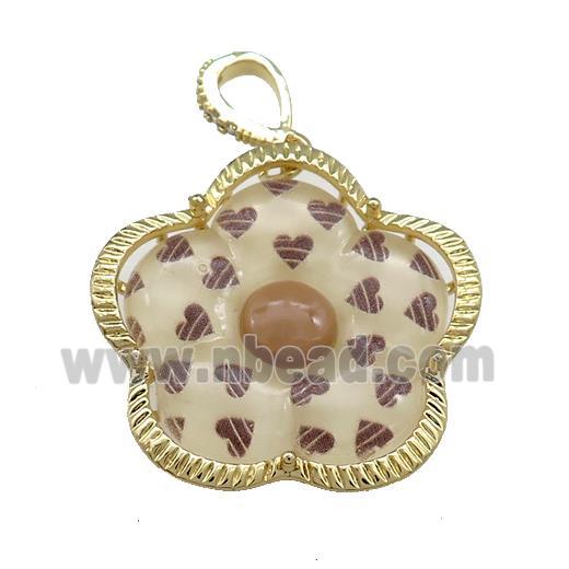 Coffee Acrylic Flower Pendant Gold Plated