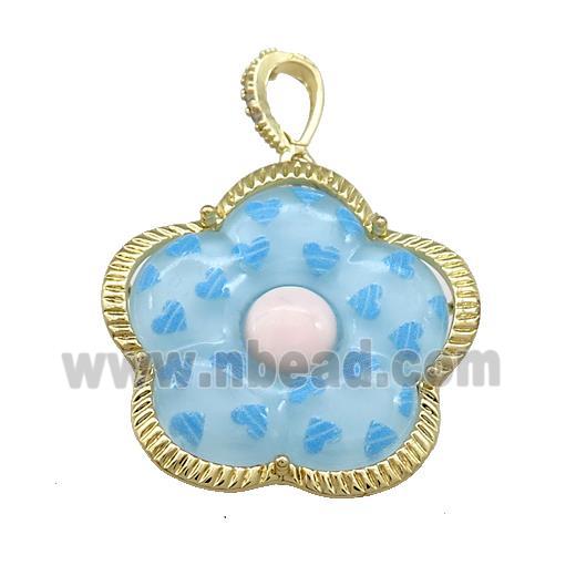 Blue Acrylic Flower Pendant Gold Plated