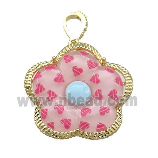 Pink Acrylic Flower Pendant Gold Plated