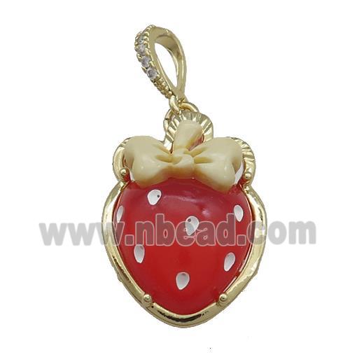 Red Acrylic Strawberry Pendant Gold Plated
