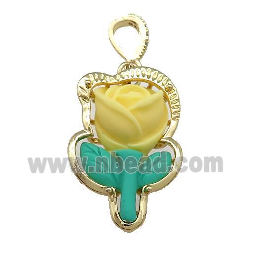 Yellow Resin Flower Pendant Gold Plated