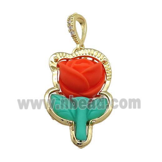 Red Resin Flower Pendant Gold Plated