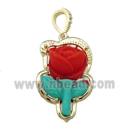 Red Resin Flower Pendant Gold Plated