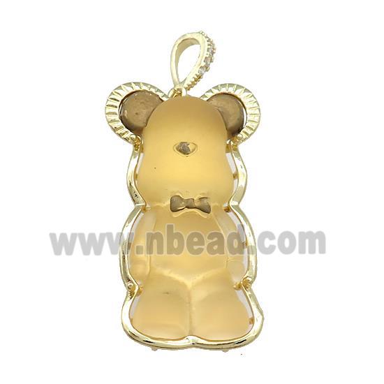 Yellow Acrylic Bear Pendant Gold Plated