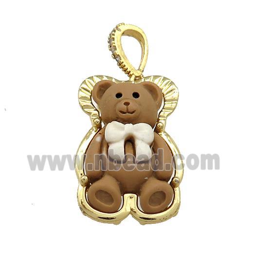 Chocolate Resin Bear Pendant Gold Plated