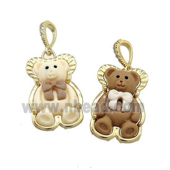 Resin Bear Pendant Gold Plated Mixed Color