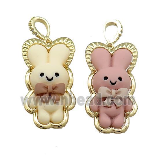 Resin Rabbit Pendant Gold Plated Mixed Color