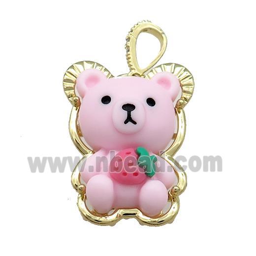 Pink Resin Bear Pendant Gold Plated