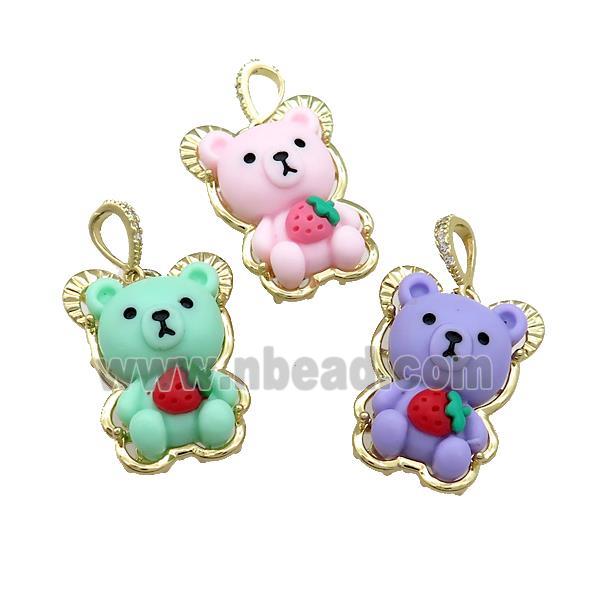 Resin Bear Pendant Gold Plated Mixed Color