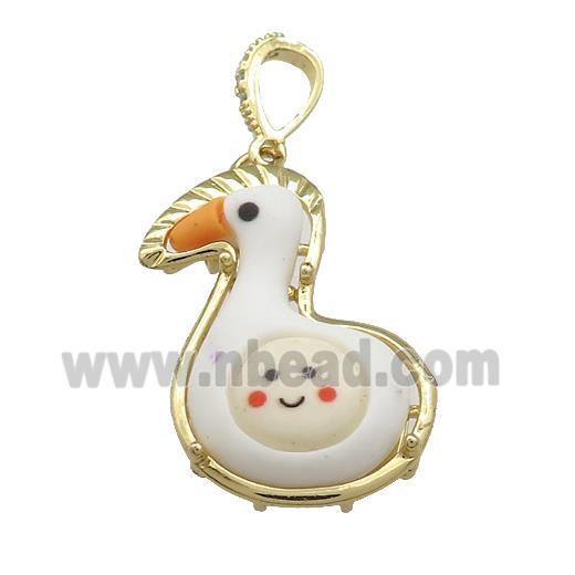 White Resin Duck Pendant Gold Plated