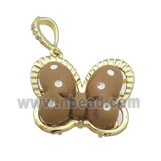 Chocolate Resin Bowknot Pendant Gold Plated