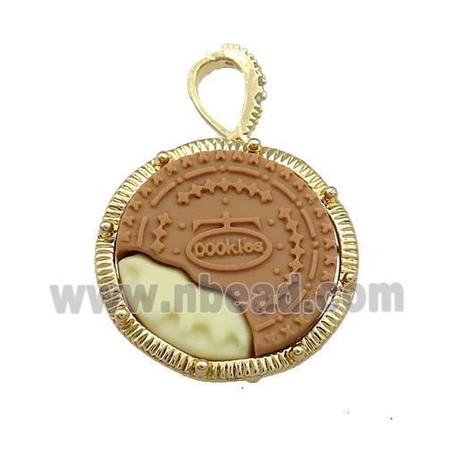 Chocolate Resin Biscuit Pendant Gold Plated