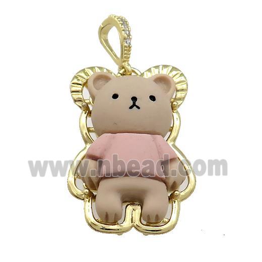Coffee Resin Bear Pendant Gold Plated
