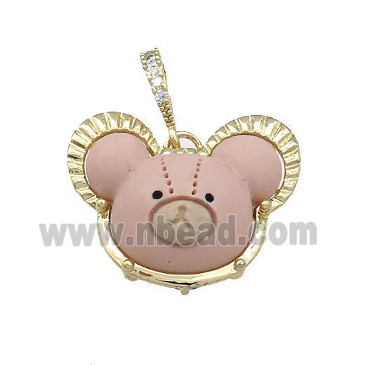 Pink Resin Bear Pendant Gold Plated