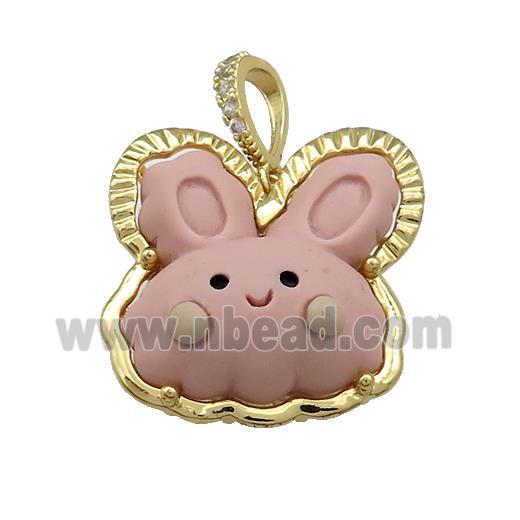 Pink Resin Rabbit Pendant Gold Plated