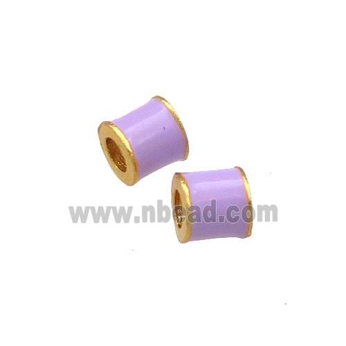 Copper Tube Beads Lavender Cloisonne Large Hole 18K Gold Plated