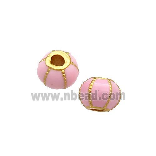 Copper Pumpkin Beads Pink Cloisonne Large Hole 18K Gold Plated