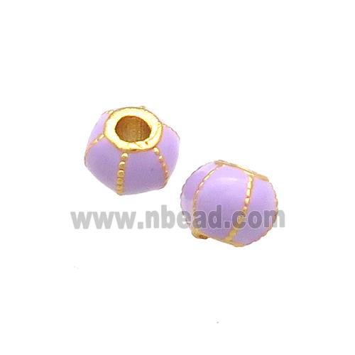Copper Pumpkin Beads Lavender Cloisonne Large Hole 18K Gold Plated