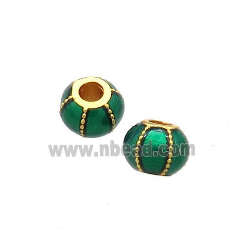 Copper Pumpkin Beads Green Cloisonne Large Hole 18K Gold Plated