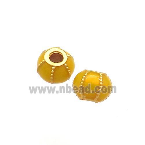Copper Pumpkin Beads Yellow Cloisonne Large Hole 18K Gold Plated