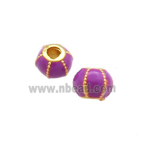 Copper Pumpkin Beads Purple Cloisonne Large Hole 18K Gold Plated