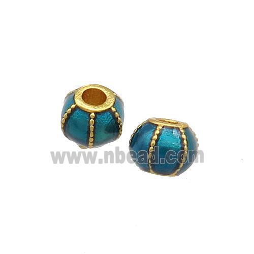 Copper Pumpkin Beads Teal Cloisonne Large Hole 18K Gold Plated