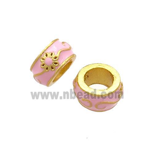 Copper Rondelle Beads Pink Cloisonne Large Hole 18K Gold Plated