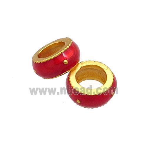 Copper Rondelle Beads Red Cloisonne Large Hole 18K Gold Plated