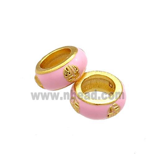 Copper Rondelle Beads Pink Cloisonne Large Hole 18K Gold Plated