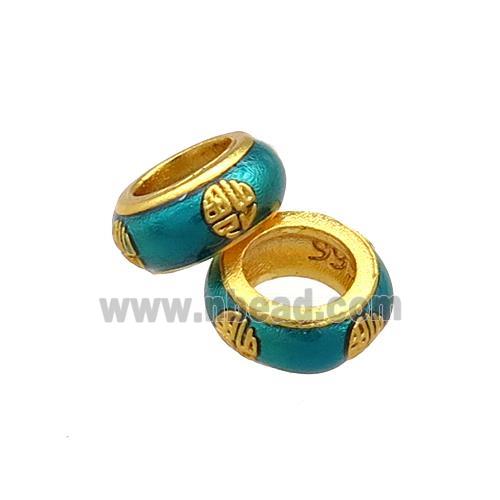Copper Rondelle Beads Teal Cloisonne Large Hole 18K Gold Plated