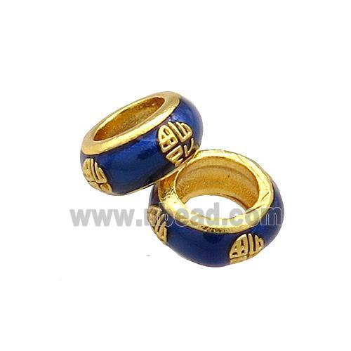 Copper Rondelle Beads Blue Cloisonne Large Hole 18K Gold Plated