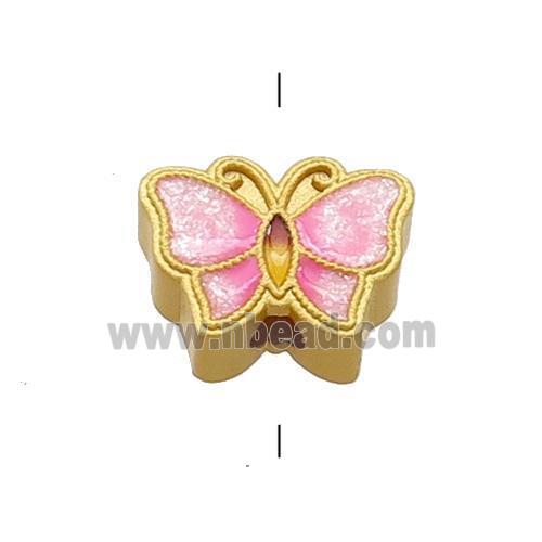 Copper Butterfly Beads Pink Cloisonne 18K Gold Plated