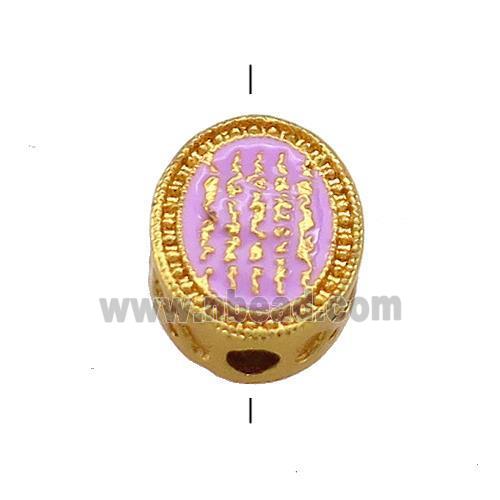 Copper Oval Beads Pink Cloisonne Buddhist 18K Gold Plated