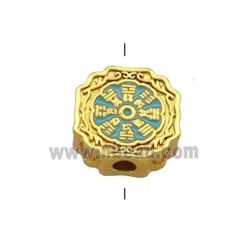 Copper Circle Beads Teal Cloisonne Chinese Eight Diagrams 18K Gold Plated