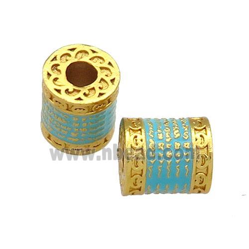 Copper Tube Beads Teal Cloisonne Buddhist Large Hole 18K Gold Plated