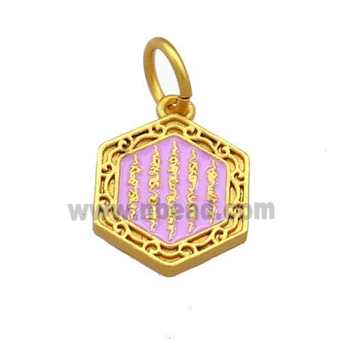 Copper Hexagon Pendant Lavender Cloisonne Buddhist 18K Gold Plated