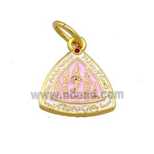 Copper Triangle Pendant Pink Cloisonne Buddhist 18K Gold Plated