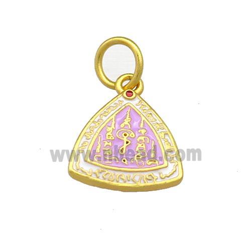 Copper Triangle Pendant Lavender Cloisonne Buddhist 18K Gold Plated