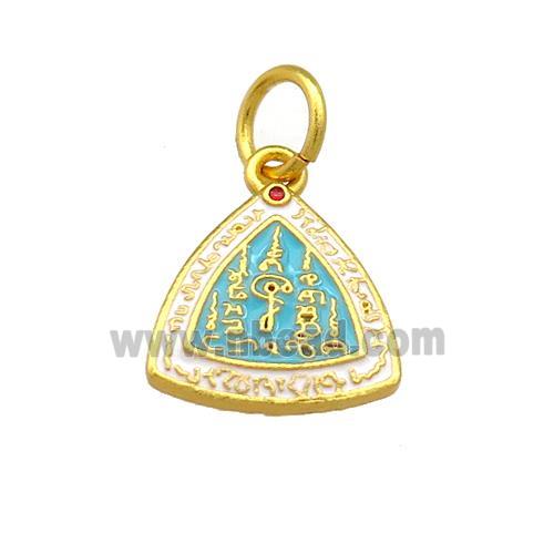 Copper Triangle Pendant Teal Cloisonne Buddhist 18K Gold Plated