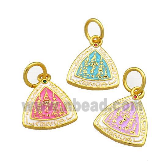 Copper Triangle Pendant Cloisonne Buddhist 18K Gold Plated Mixed