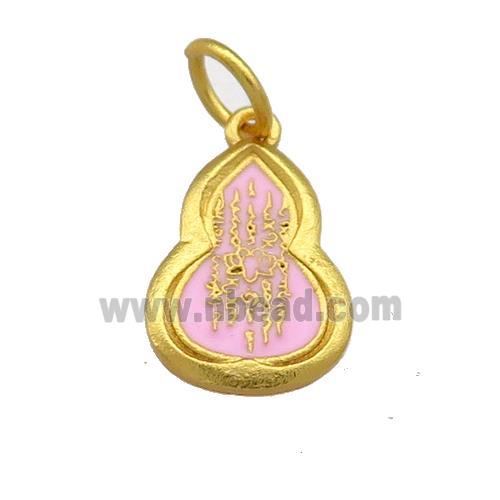 Copper Gourd Pendant Pink Cloisonne Buddhist 18K Gold Plated