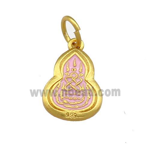 Copper Gourd Pendant Pink Cloisonne Buddhist 18K Gold Plated