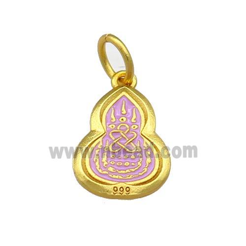 Copper Gourd Pendant Lavender Cloisonne Buddhist 18K Gold Plated