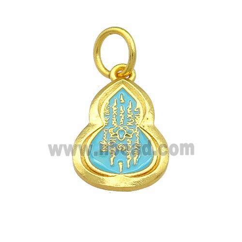 Copper Gourd Pendant Teal Cloisonne Buddhist 18K Gold Plated