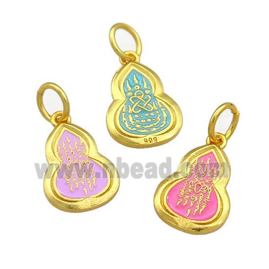 Copper Gourd Pendant Cloisonne Buddhist 18K Gold Plated Mixed