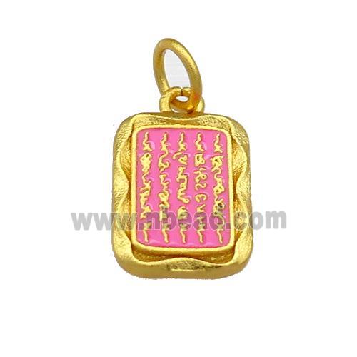 Copper Rectangle Pendant Pink Cloisonne Buddhist 18K Gold Plated